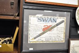 A Swan pen picture print, width 54cm overall