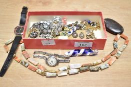A small assortment of costume jewellery to include watches, earrings and necklaces etc.