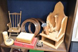 A miniature rocking chair, h35cm, sold together with a jewellery box, 4 circular picture frames