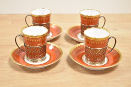 A set of 4 Paragon fine bone china coffee cup and saucers with Art Nouveau style silver mounts, h7.