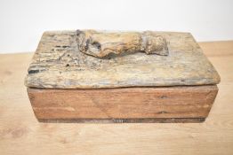 A wooden box with root wood handle, L31cm