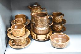 A 20th century Wedgwood Pennine pattern tea service, decorated with geometrical designs on a brown