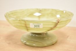 A turned green onyx pedestal bowl, 10cm x 24.5cm