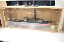 Model Boat hand built by Renowned Model Builder Allan Miller, wooden and plastic, Steam Boat named