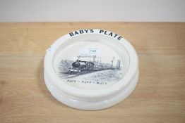 Carlton Ware Baby's Plate, Puff-Puff-Puff with L&NER Express printed to interior, mark stamped to