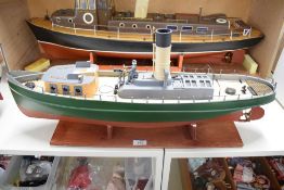 Model Boat hand built by Renowned Model Builder Allan Miller, wooden and plastic, Steam Boat, length