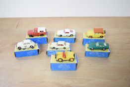 Seven 1969 Matchbox Die-casts, No 6 Ford Pick Up red with white canopy No 8 Ford Mustang white