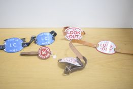 Railway Enamel Armbands, BR Look Out x3 all white with red lettering and borders, IC Person Works x2