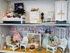 Miniature Dolls House Display, Living Room and Bedroom, on two levels, 54cm x 44cm