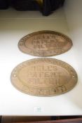Brass or Cast Machine/Engine Plates, Bell Bros Manchester Denton Bell's Patent Filter x2 (2)