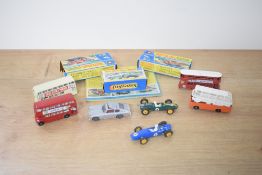 Seven playworn Diecasts, Husky James Bond Aston Martin in silver with red interior Matchbox Lesney