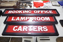 Railway Station Signs from North Bridge (Halifax), Booking Office, Lamp Room and Carters, all