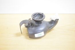 A.G.Wells & Co Cast Iron Single Torch Lamp No 5 with wick present, length 16cm