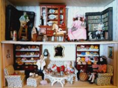 Miniature Dolls House Display, Study and Living Room on two levels, 54cm x 44cm