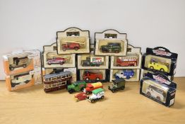 Modern die-casts, Lledo Days Gone, Whisky Trail x 3, Days Gone x 6, Vanguards x 3, all in window