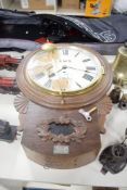 LMS Drop Dial Wall Clock numbered 7160 having roman numeral dial and painted face, mahogany case,
