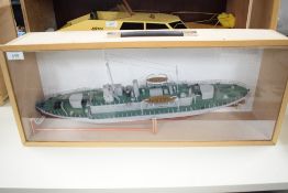 Model Boat hand built by Renowned Model Builder Allan Miller, wooden and plastic, Royal Navy Boat,