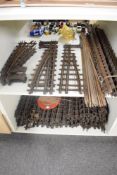 0 Gauge Wooden 3 Rail Track, large collection including curves, straights and Points, on two