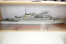Model Boat hand built by Renowned Model Builder Allan Miller, wooden and plastic, HMS Ardent Royal