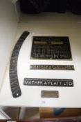 Brass or Cast Machine/Engine Plates, Mather & Platt Ltd, Mather & Platt Ltd Park Works Manchester,