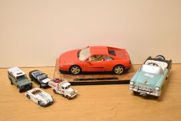 Mixed Playworn Die-casts, Gearbox Pedal Car Company 1955 Bel Air, Burago 1:18 scale 1989 Ferrari 348