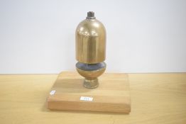 Locomotive Brass Whistle, on wooden plinth, Whistle height 24cm,