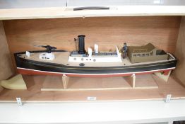 Model Boat hand built by Renowned Model Builder Allan Miller, wooden and plastic, Steam Tug Boat