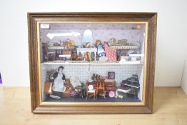 Miniature Dolls House Display, Living Rooms on two levels, 54cm x 44cm