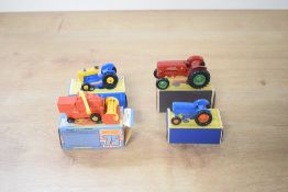 Four Matchbox die-casts, 1969 No 39 Ford Tractor in blue and yellow with yellow hubs 1961-65 No 72