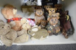 Modern wooden and soft toy Teddy Bears, along with two Teddy Bear Coat Hooks