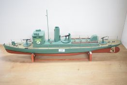 Model Boat hand built by Renowned Model Builder Allan Miller, plastic, Green Parrot Military Vessel,