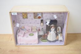 Miniature Dolls House Display, Baby's Room with Nanny, 41cm x 28cm