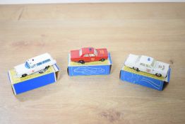 Three Matchbox 1969 Die-casts, No 55 Police Car in white with white interior and rare blue beacon in