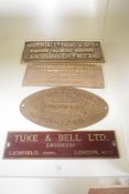 Brass or Cast Machine/Engine Plates, Tuke & Bull Ltd Engineers Lichfield Staffs London WC2, J