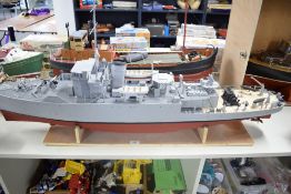 Model Boat hand built by Renowned Model Builder Allan Miller, wooden and plastic, Royal Navy