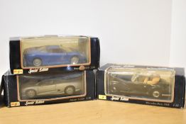 Three Maisto Special Edition 1:18 scale die-casts, 1992 Bugatti EB110, 1955 Mercedes Benz 300S and