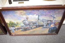 Carl Henderson GRA, British 20th Century, Oil on Board, Tenby, 4107 Locomotive at Tenby Station,