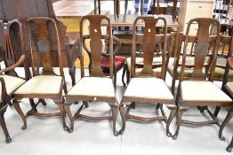 A set of six (four plus two) Queen Anne style mahogany dining having vase splat backs and later