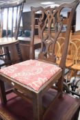 A period oak Chippendale style dining chair , low seat, possibly cut down