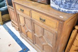 A late victorian oak sideboard or dresser base, width approx. 116cm
