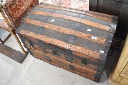 A vintage dome top travel trunk, width approx. 87cm