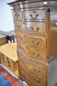 A reproduction Regency serpentine fronted chest on chest , height approx. 155cm