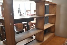 A vintage ply open bookshelf, width approx. 132cm