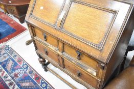 An early to mid 20th Century oak bureau, nice proportions, width approx. 73cm
