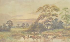 After Walter Norfolk (19th-20th Century) colour print, depicting cows in shallow river in a