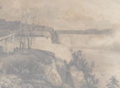 An interesting 19th century pencil drawing 'View of The Schloss Falls' (Rhine, Germany) within a