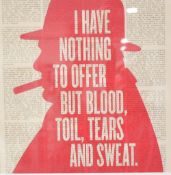 An iconic Winston Churchill silhouette war time quote decorative print, silhouette in red with 'I