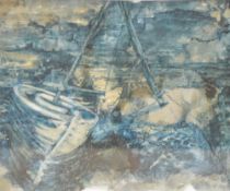 Artist unknown, abstract mixed media composition, unsigned, within a shaped card mount and