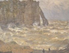 After Claude Monet (French 1840-1926) large colour print 'Stormy Sea at Etretat' within stepped