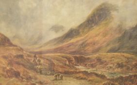 Attributed to William Manners (British 1860-1930) watercolour, droving sheep within a lakeland